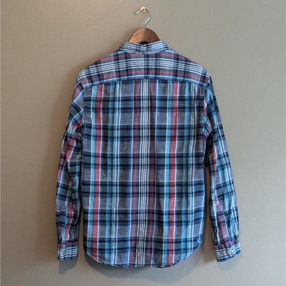 Tommy Hilfiger Size Medium Blue Plaid Shirt Custom Fit Mens Button Up Multi LS - Picture 3 of 3